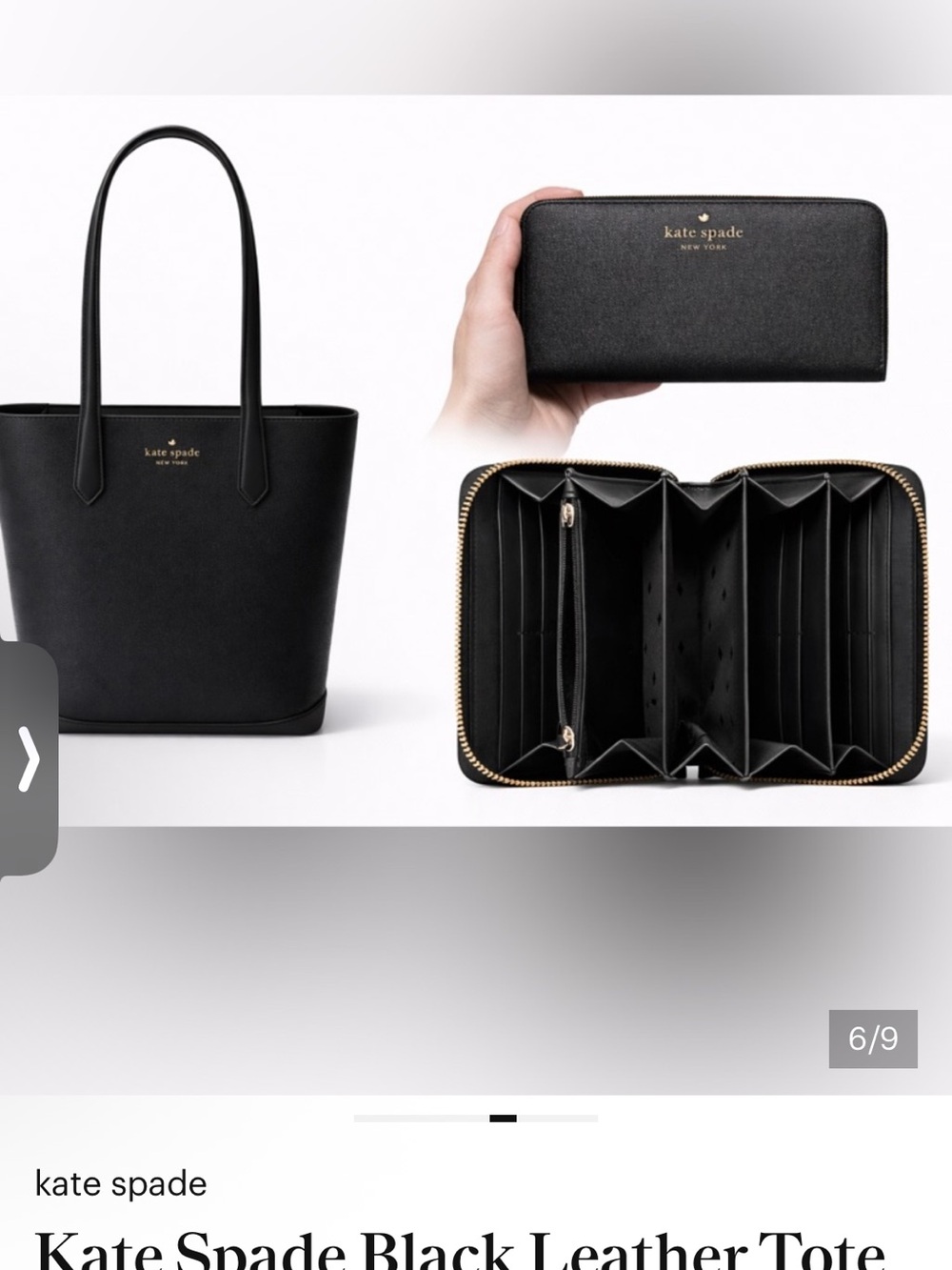 kate spade Black Glitter Tote and Zip Wallet Set with Gold Logo NWT
